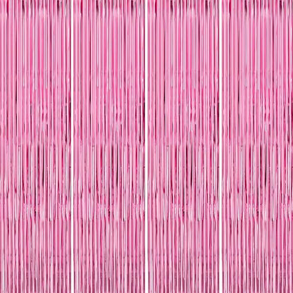 Thicken Pink Streamers 4 Pack 3.2 x 8.2 FT, Pink Birthday Decorations for Girls, Tinsel Backdrop Curtains, Foil Fringe Photo Backdrop for Bachelorette, Graduation, Baby Shower Party Decorations