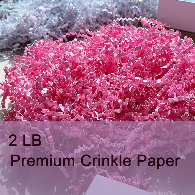 2 LB Pink Crinkle Paper Filler for Gift Baskets Bridesmaid Proposal Box Stuffers