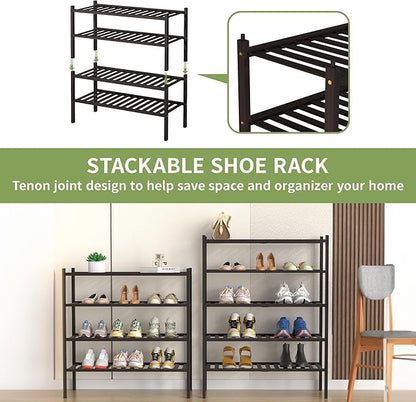 5 Tier Bamboo Shoe Rack for Closet Free Standing Wood Shoe Shelf for Entryway Small Space Stackable 27"x11"x33" (Brown)