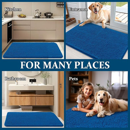 OLANLY Dog Door Mat for Muddy Paws 70x32, Absorbs Moisture and Dirt, Absorbent Non-Slip Washable Doormat, Quick Dry Chenille Mud Mat, Entry Indoor Entryway Carpet for Inside Floor, Deep Navy Blue