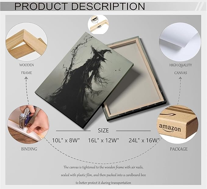 Vintage Halloween Witch Canvas Wall Art Creepy Witchy Macabre Dark Painting Picture Wall Decor Gothic Dark Academy Poster Print Artwork for Halloween Party Living room bedroom Home Decoration