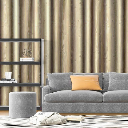 Art3d 4-Pack Glue-On Fine Bar Wainscoting Panel for Interior Wall Decor - 104 x 12 Inch Polystyrene Ultralight Slim Slat Wall Panels for Living Room Bedroom, Teak