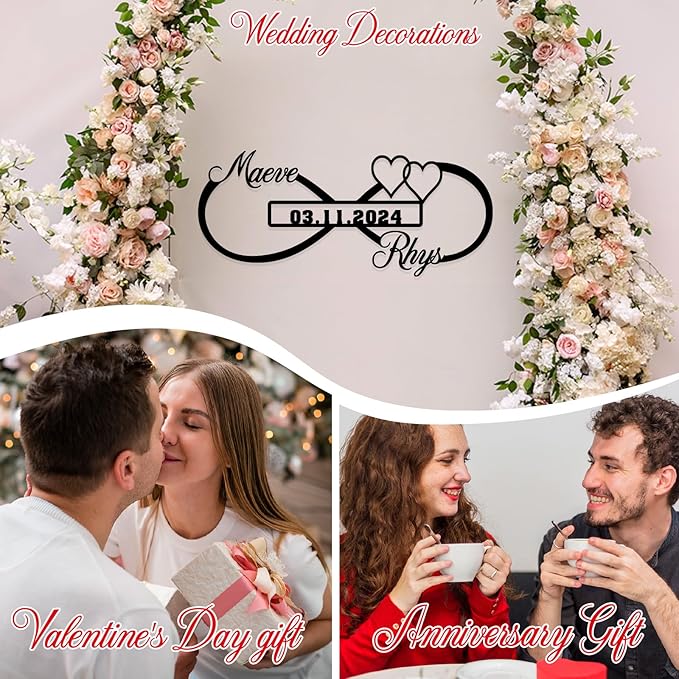 Personalized Infinity Love Sign with Memorable Day and Couples Name,Metal Infinity Heart Sign Wall Decor,Elegent Wall Art Sign for Wedding,Anniversary,Valentines Day Gift