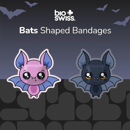 BioSwiss Kids Bandages, Halloween Bat Shaped Self Adhesive Bandage Set, Latex Free, Sterile Wound Care, 50 Count