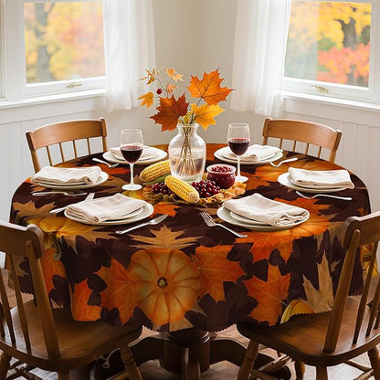 Eikione 70In Round Tablecloth, Pumpkin Table Cloth, Black Checkered Tablecloth Pumpkin Fall Tablecovers