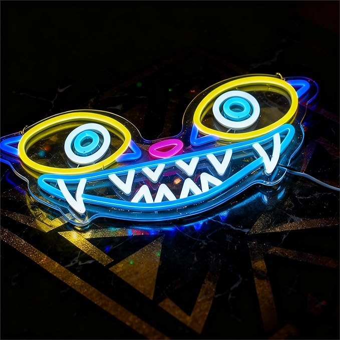 Tiger Neon Sign, Fierce Animal Wall Light, Blue Pink Yellow LED Art, Fantasy Game Room Light (11.2"x16.5")
