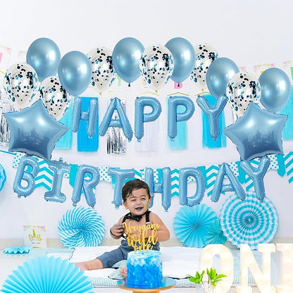 Light Blue Ballooons Happy Birthday Balloons Banner 16 Inch Aluminum film Letters Balloons for Party Decoration Scene Arrangement Balloon Birthday Event Celebration Decorations
