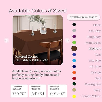 Brown Cotton Tablecloth, Table Cover 60x86 Inch, Fits 6-8 Seats, Soft, Durable, Washable, Wrinkle Resistant, Rectangle Table Cloth for Dining, Holiday Gatherings, Dinner, Weddings