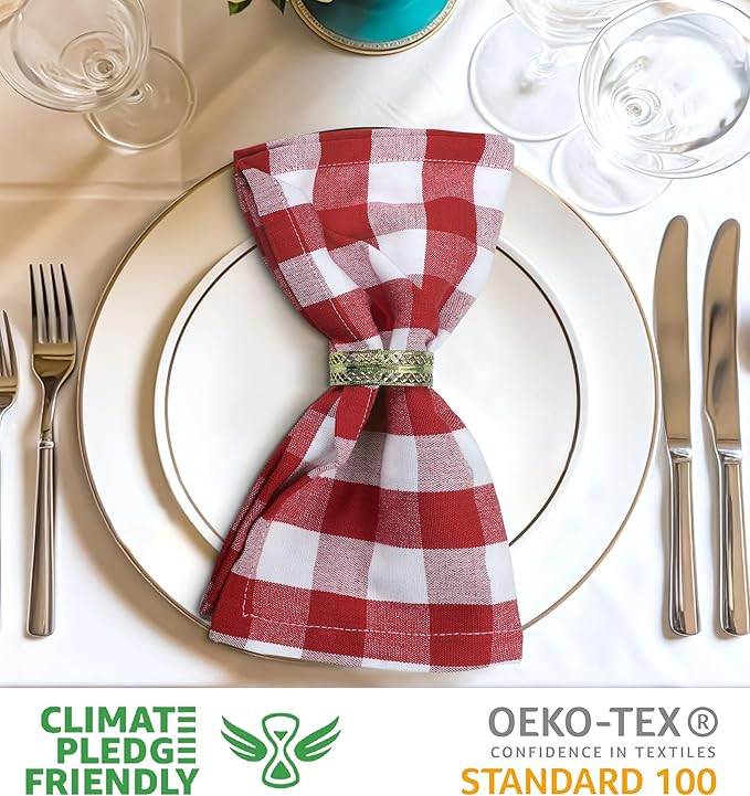 Urban Villa Cloth Napkins Set of 12 20x20 Inches 100% Cotton Napkins Cloth Washable Durable Reusable Absorbent Table Dinner Napkins Cloth for Christmas Hotel Lunch Restaurant Parties- Red White