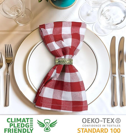 Urban Villa Cloth Napkins Set of 12 20x20 Inches 100% Cotton Napkins Cloth Washable Durable Reusable Absorbent Table Dinner Napkins Cloth for Christmas Hotel Lunch Restaurant Parties- Red White