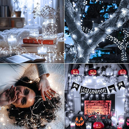 Fairy Lights,Silver Wire String Lights Waterproof,Battery Operated 7FT 20LED Firefly Starry Moon Lights for DIY Christmas Wedding Party Bedroom Decor (White, 8 Pack)