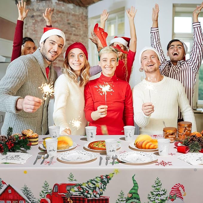 175 Pcs Merry Christmas Party Dinnerware Foil Dots Christmas Paper Plates Set Elk Disposable Xmas Plates Napkins Cups for New Year Wedding Birthday Baby Shower Party Supplies Decoration (White Silver)