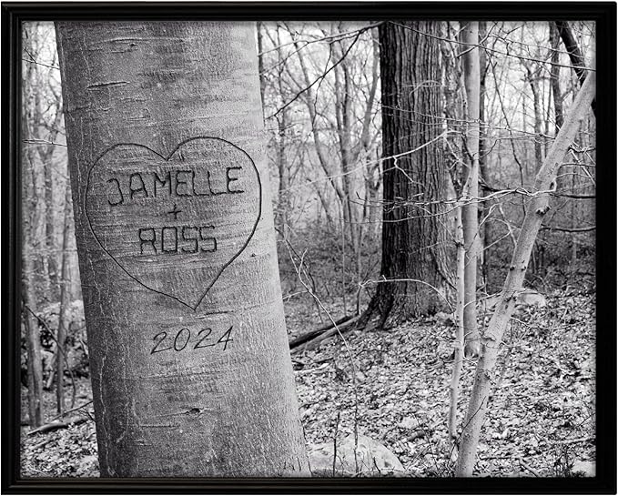 Let's Make Memories Personalized Canvas Wall Art For Couples - Engagement, Wedding, Newlyweds, Anniversary - Home Decor - Carved Heart B&W - Framed Canvas - 18x24
