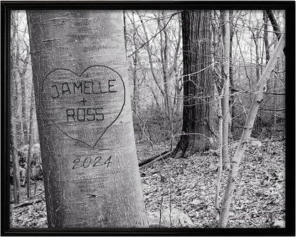 Let's Make Memories Personalized Canvas Wall Art For Couples - Engagement, Wedding, Newlyweds, Anniversary - Home Decor - Carved Heart B&W - Framed Canvas - 18x24