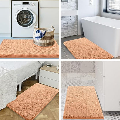Smiry Luxury Chenille Bathroom Rugs 30x20, Extra Soft and Absorbent Shaggy Bath Mat, Machine Washable, Non-Slip Plush Carpet Runner for Tub, Shower, and Floor, Home Decor Accessories, Lake Blue