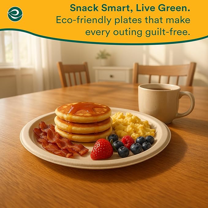 ECO SOUL Compostable 9 Inch(500-Pack) Biodegradable Heavy-Duty Disposable Eco-Friendly Paper Plates for Thanksgiving Dinner & Parties, Wedding, Event