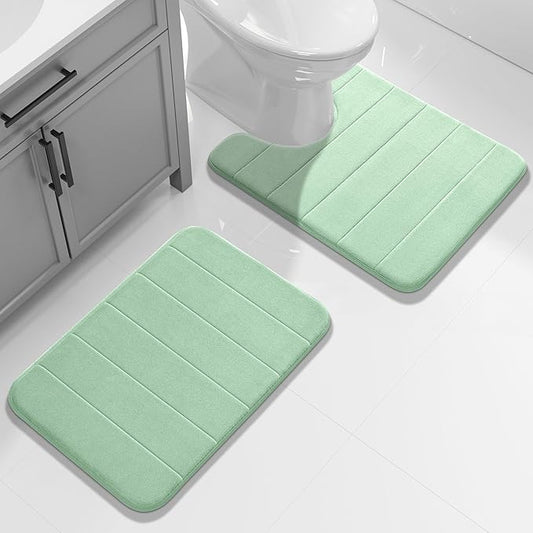 Yimobra Memory Foam Toilet Bath Mat U-Shaped, 24 X 20 Inches,Soft and Comfortable, Super Water Absorption, Non-Slip, Machine Wash and Easier to Dry for Bathroom Commode Contour Rug, Pale Green