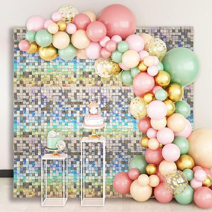 48 PCS Silver Shimmer Wall Backdrop, Laser Square Sequin Photo Backdrops Panel, Glitter Wall Background for Birthdays, Weddings, Halloween, Engagements, Disco Bachelorette Party Decoration (6FTx8FT)