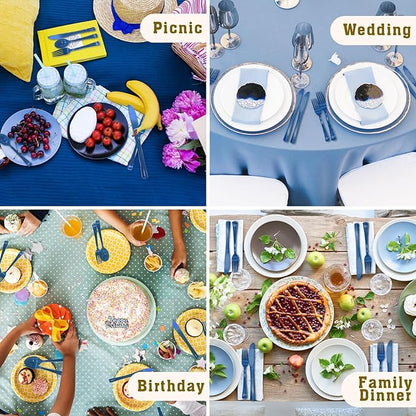 150 Pack Blue Plastic Silverware, Navy Blue Plastic Utensils Heavy Duty, 50 Forks, 50 Knives, 50 for Birthday, Graduation, Baby Shower