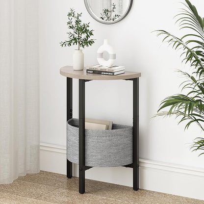 Vagusicc Small Round Side Table End Table, Tall Accent Table with Storage Basket, Set of 2 Half Round Tables Half Moon Tables, Coffee Bedside Tables, Modern Nightstand for Living Room Bedroom, Gray