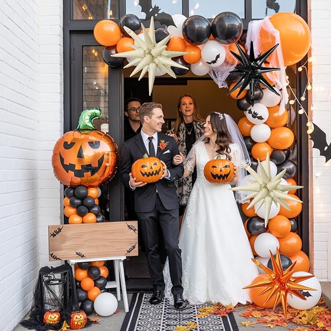 Black White Orange Star Balloons,9Pcs 22Inch Sand White Orange Explosion Spike Cone Helium Polyester Film Star Foil Balloons for Halloween Birthday Anniversary Baby Shower Party Decorations