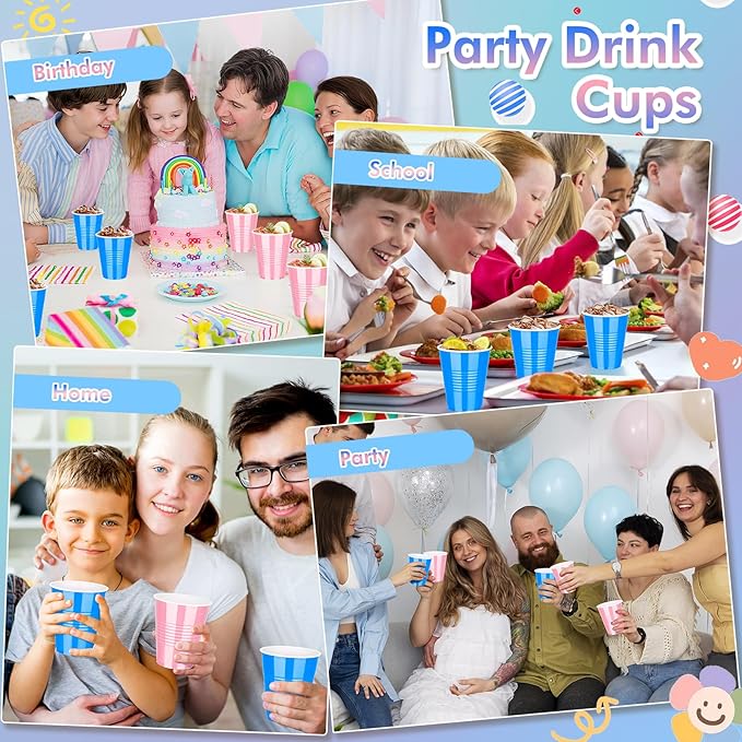 KesaPlan 100 PCS 12 OZ Gender Reveal Plastic Cups, Pink and Blue Cups for Party, Disposable Drinking Cup Bulk for Baby Shower Party Team Birthday Wedding Bachelorette Easter Holiday Supplies