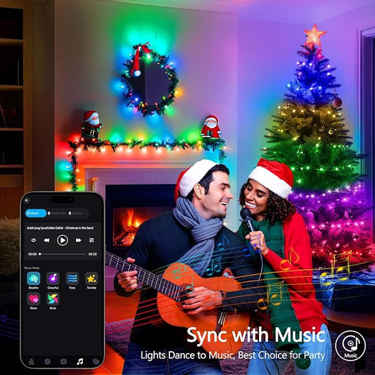 JMEXSUSS 100 LED RGB Christmas Tree Lights Indoor, 33ft Smart Color Changing Christmas Lights Outdoor with Remote & APP, Clear Wire Christmas Lights Plug in for Bedroom Tree Room Party Birthday