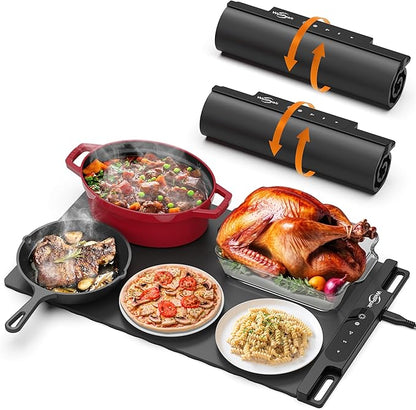 Electric Warming Mat for Food (2-Pack)-Full Surface Fast Heating Silicone Warmer Tray with 3-Level Temperature, Auto-Off, Raised Feet for Table Protection, for Gatherings,Parties,Home Buffet
