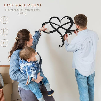 Infinity Heart Metal Wall Art for Home Decor, Eternal Love Sign Steel Wall Plaque, Home Wedding Decor, Eye-Catching Addition to Living Room, Above Bed Decor for Bedroom Ornaments (Black, 47 x 39 inches)