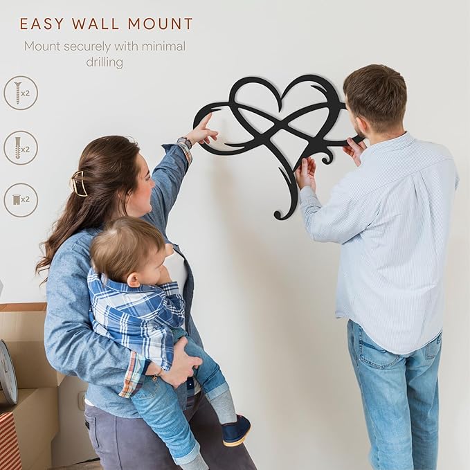Infinity Heart Metal Wall Art for Home Decor, Eternal Love Sign Steel Wall Plaque, Home Wedding Decor, Eye-Catching Addition to Living Room, Above Bed Decor for Bedroom Ornaments