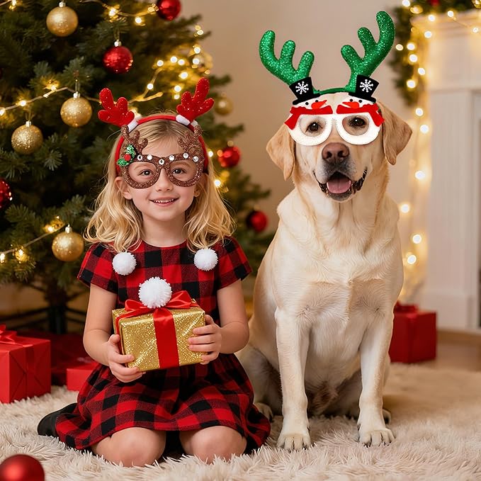 16Pcs Christmas Glasses Glitter Holiday Party, Cute Christmas Glasses Frames, Christmas Eyeglasses Party Decorations for Christmas Party Favors Holiday Favors (One Size Fits All)