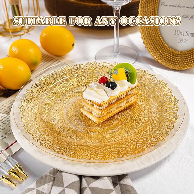 HOMIP 120PCS Clear Gold Plastic Plates, Disposable Party Plates Include 60PCS 10 inch Dinner Plate & 60PCS 7 inch Dessert Plate Perfect for Party Wedding and Holiday