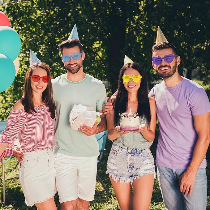 PLULON Heart Sunglasses for Women 5/12/25 Pcs, Heart Glasses Valentine Day Rimless Shaped Candy Color Fun Glasses Party Favor