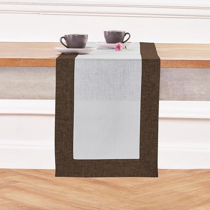 Solino Home Linen Table Runner 90 Inches Long - Chambray Brown and White 100% Pure Linen 14 x 90 Inch Table Runner for Dining, Fall, Autumn, Thanksgiving - Contempo