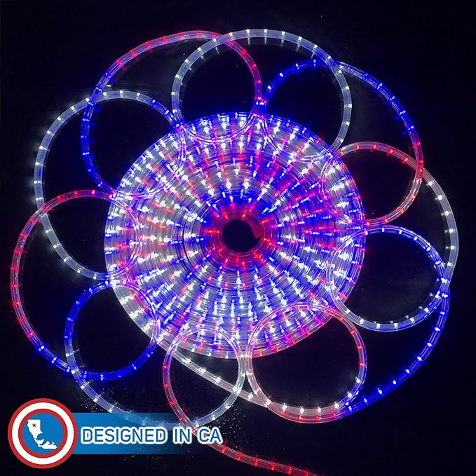 Russell Decor 200ft/60m Led Rope Lights Lamps Kit Indoor Outdoor Decorative Lighting for Patriotic 4th of July Memorial Day Decor Party Trees Patio Deck Flexible String Tube Lights- Blue Red White