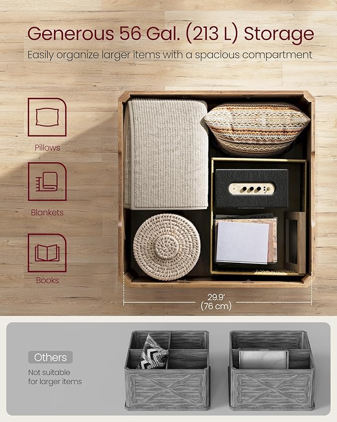 VASAGLE LIRY Collection - Farmhouse Coffee Table with Storage, Square Center Coffee Table for Living Room, with Hidden Compartment, Flip-Top Lids, Honey Brown ULCT232K41