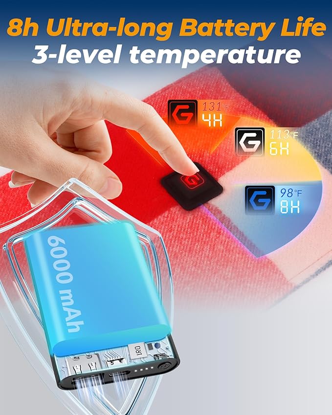 6000mAh Portable Power Bank USB Charger for Graphene Heated Scarf Hats Blankets Rechargeable Battery Pack for Winter Outdoor Travel Gear Accessory Essentials Warm Gifts