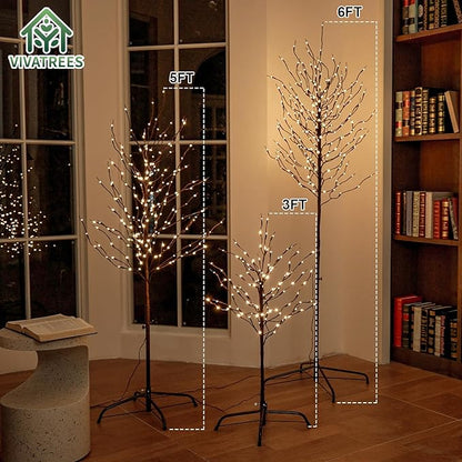 3ft & 5ft & 6ft Twinkling Twig Trees Set, with Warm White Lights, Indoor Outdoor Christmas & Wedding Decor(3 Sizes Pack)
