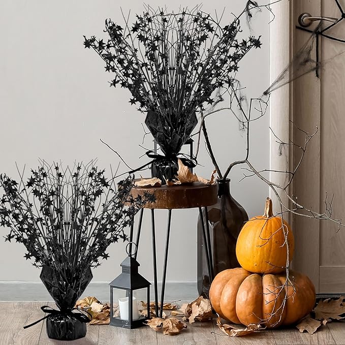 Crowye 18 Pcs Foil Spray Centerpiece Christmas Party Winter Star Table Decoration Burst Metallic Table Centerpieces for Birthday Party Season Holiday(Black)