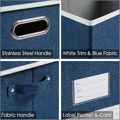 PRANDOM Storage Bins with Lids [3-Pack] Linen Fabric Foldable Storage Boxes Organizer Containers Baskets Cube with Cover for Bedroom Closet Office Royal Blue(23.4X15.9X11.4)