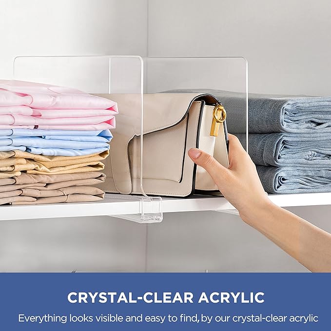 HBlife 30 Pack Clear Shelf Dividers, Vertical Purse Organizer for Closet Perfect for Sweater, Shirts, Handbags in Bedroom and Kitchen, Adjustable Acrylic Bookshelf for Organization