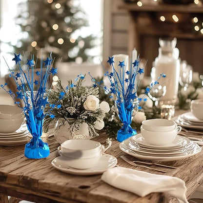 12 Pack Metallic Blue Foil Spray Centerpieces Stars Brust Table Centerpieces for Wedding Birthday Anniversary Holiday Party Decor, Metallic Star Balloon Wights for Party, Table Decor for Party