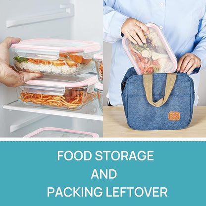 Vtopmart 5 Pack 35oz Glass Food Storage Containers with Lids, Meal Prep Containers, Airtight Reusable Lunch Container Set, Safe for Oven, Microwave, Freezer, and Dishwasher, Pink