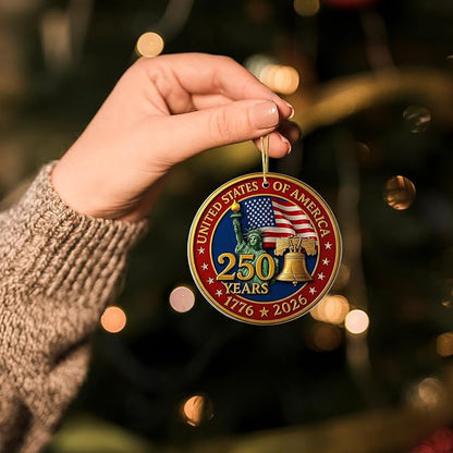 United States 250th Anniversary Ornament, 2D Acrylic 250th Anniversary USA Christmas Tree Ornament, 250 Patriotic American Christmas Ornaments, Gift for US Citizens, Patriotic Collectors (USA Pedal)