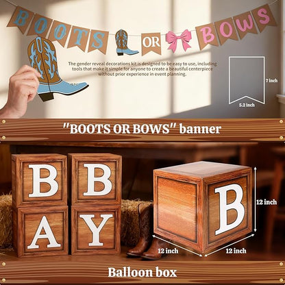 Boots or Bows Gender Reveal Decorations - 130Pcs Boy or Girl What Will Baby Be Gender Reveal Party Supplies Include Backdrop Balloon Garland Tablecloth Boots or Bows Banner Cake Cakecup Topper