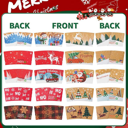 Christmas Cups with Lids and Sleeves 12oz Disposable Coffee Cups with Lids Hot Chocolate Cups 10 Designs, Christmas Paper Cups for Hot Cocoa Bar Supplies, 90 Pieces