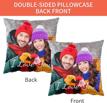 Easycosy Custom Pillow with Picture & Text, Two-Sides Velvet Customized Photo Pillowcase, 16"x16" Personalized Pillowcover with Photo, Custom Christmas Decor Love Gifts (Optional Pillow Insert)