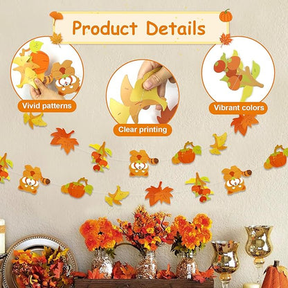 Dayker Fall Pumpkin Raccoon Banner & Maple Leaf Garland, Reusable Thanksgiving Party Supplies for Harvest Celebrations, Autumn Themed Decor for Weddings Baby Showers Birthday Backdrops