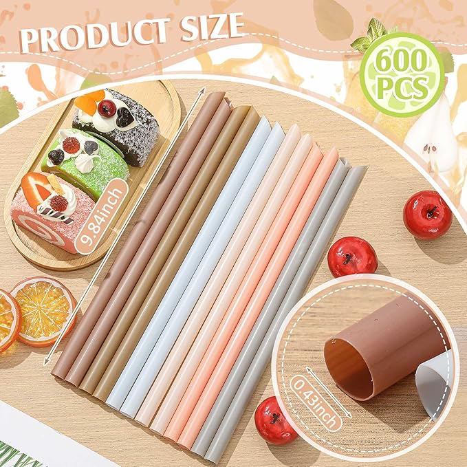 Tessco for you 600 Pcs 9.84 Inch Smoothie Straws Bulk Disposable Bubble Tea Straws Large Plastic Individually Wrapped Colorful for Tall Homemade Milkshakes(Boho Color)