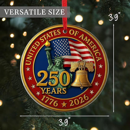 United States 250th Anniversary Ornament, 2D Acrylic 250th Anniversary USA Christmas Tree Ornament, 250 Patriotic American Christmas Ornaments, Gift for US Citizens, Patriotic Collectors (USA Pedal)